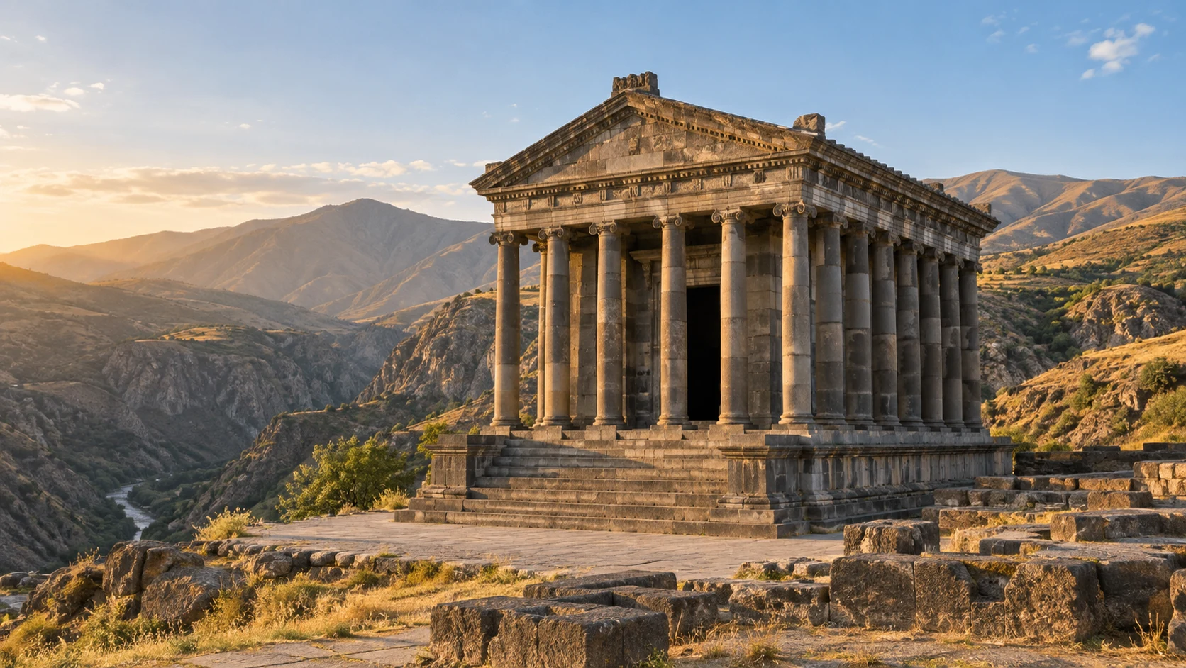 De Tempel van Garni in het Armeense berglandschap.